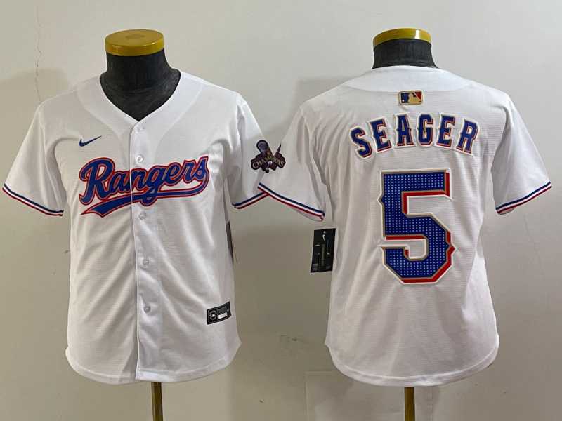 Youth Texas Rangers #5 Corey Seager White 2024 Gold Collection Limited Cool Base Jersey,We sell and wholesale Youth Texas Rangers #5 Corey Seager White 2024 Gold Collection Limited Cool Base Jersey on line form chian!